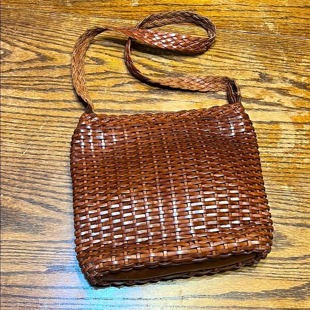 Vintage Ellepi Genuine Leather Shoulder Bag with Woven Design handmade in Italy